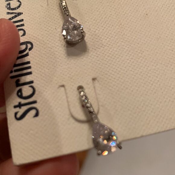 Pierced Earrings Sterling Silver Cubic Zirconia Fishhook - Picture 6 of 6